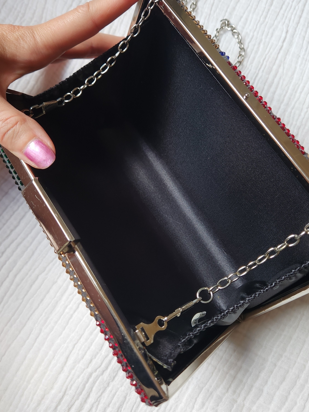 Multicolor Rhinestone Box Clutch, Geo Pattern - Picture 5 of 6